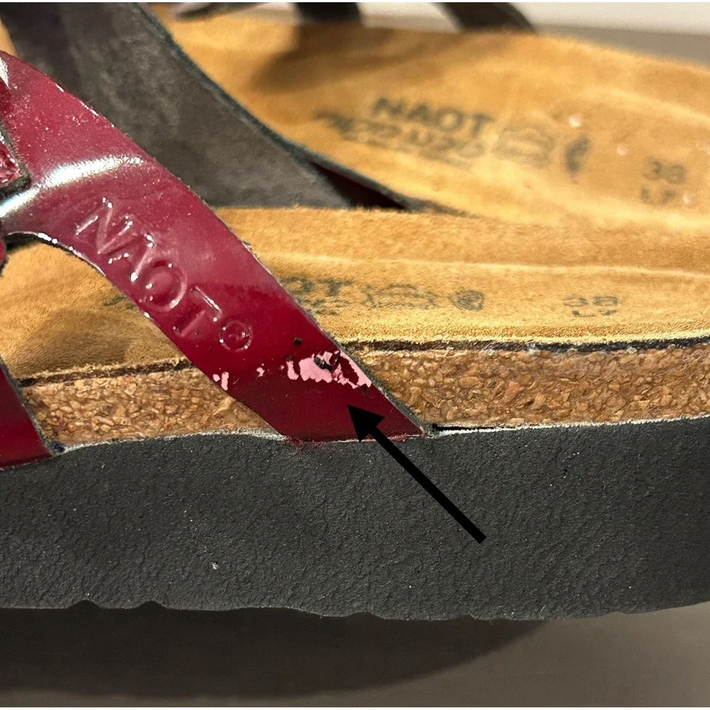 Naot Women's Size 38 US‎ 7 Wedge Sandals Red Leather Double Strap Buckle